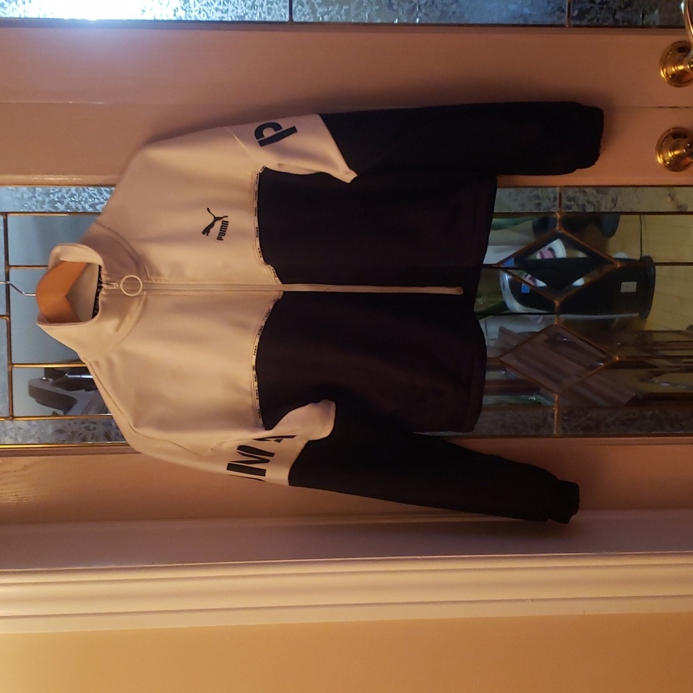 Puma XTG Track Jacket Women's Black White Active Wear Full Zip Top.  Size Large.